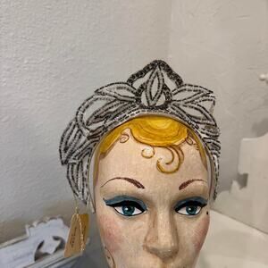 Vintage Beaded Tiara Headband — Silver & Clear Seed Beads Rare